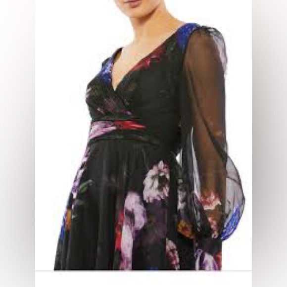 Mac Duggal Floral Print Chiffon Long Sleeve Maxi Dress 67872 - Picture 4 of 16
